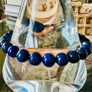 Lapis Blue Beaded Bracelet With Strong Magnetic Closure 7 1/2”